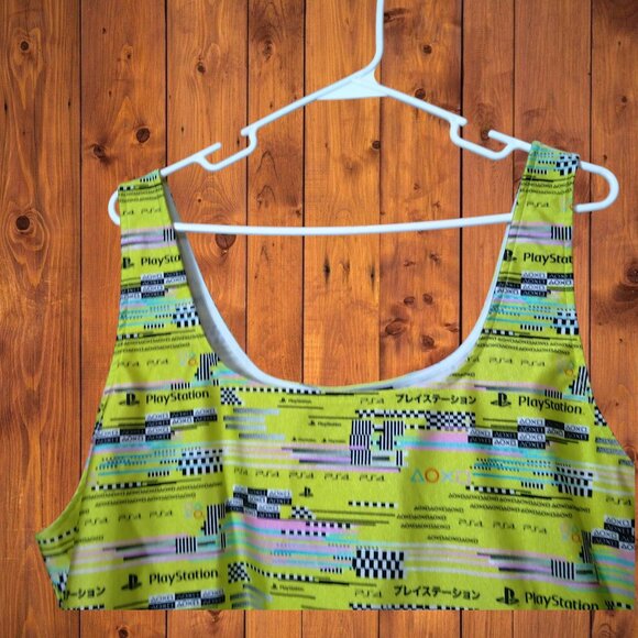 Forever 21  PlayStation PS4 Women's 3X Cropped Top Neon Yellow/Green Geometric - Picture 3 of 4
